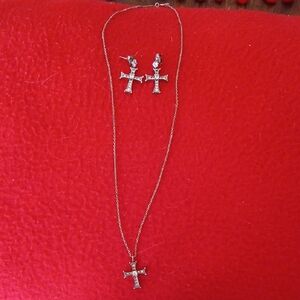 T.J.Maxx Silver Cross Necklace and Earring Set
